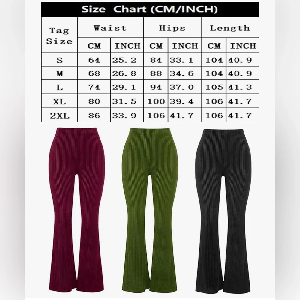 Groovy✌️High-Waisted Green Velvet Flare Stretchy Pants - Picture 3 of 8